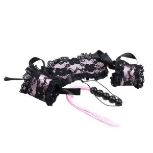 Kit Bondage com 3 Peças com Detalhes em Renda e Fitas de Cetim