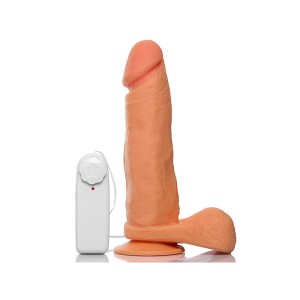 KING 8” - PRÓTESE EM FORMATO DE PÊNIS COM ESCROTO, VENTOSA E VIBRADOR  20 X 4,5cm - ADÃO E EVA